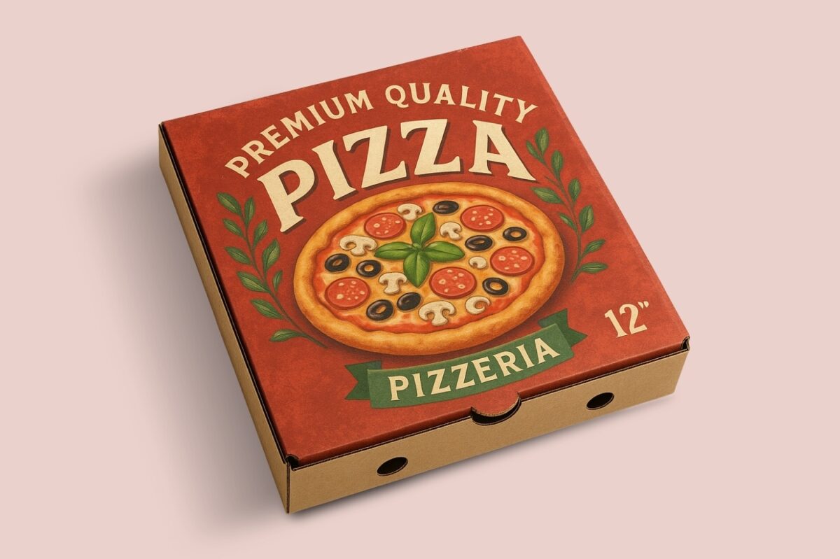 Pizza packaging box manufactured by packaging manufacturers and box companies.
