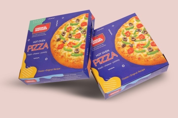 Pizza takeaway boxes designed by innovative packaging companies.