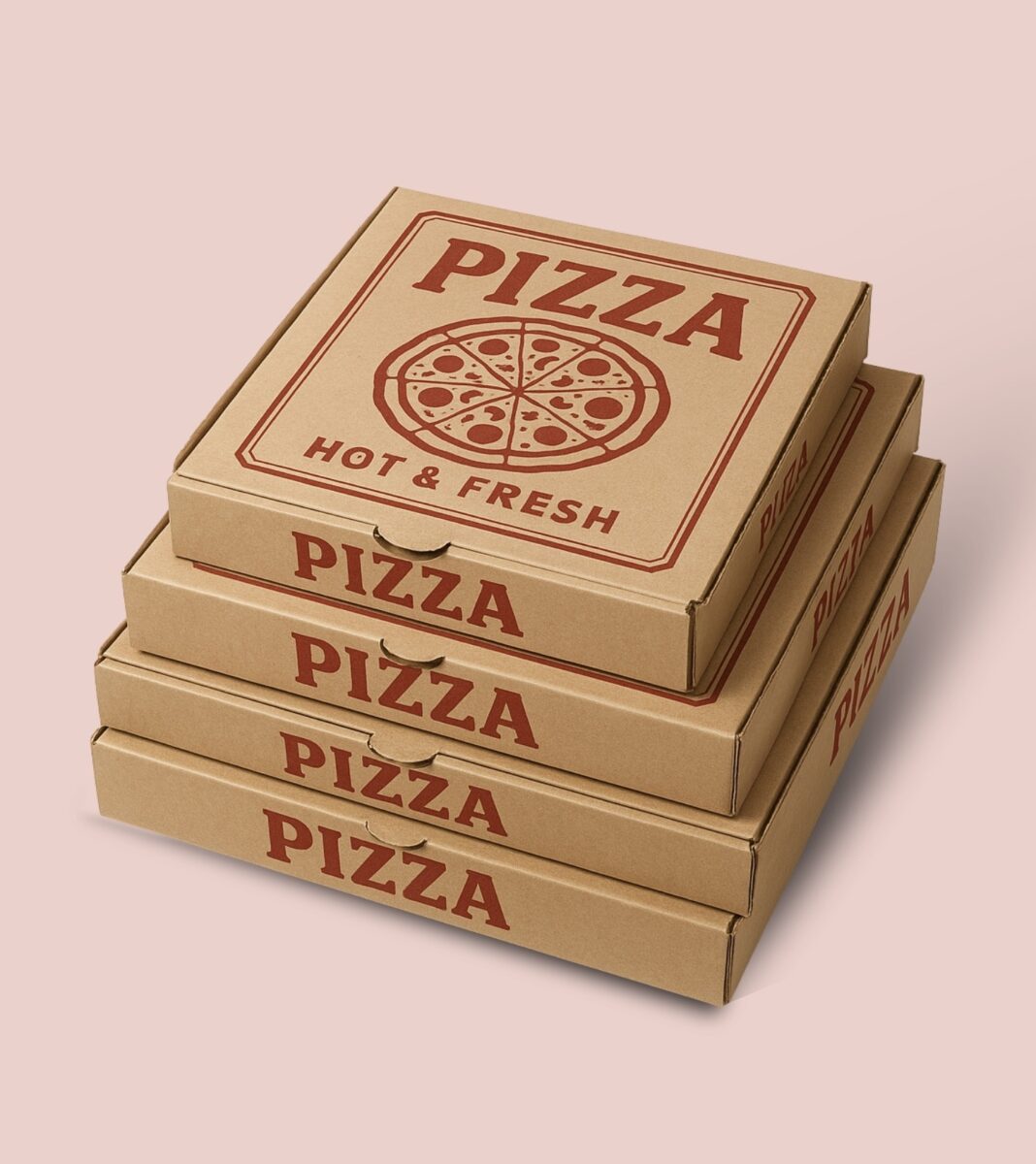 Printed pizza boxes manufactured by packaging companies providing custom food packaging solutions.